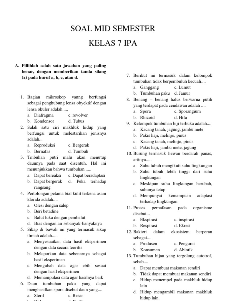 Soal Dan Pembahasan Ipa Terpadiu Kls 7 Uts