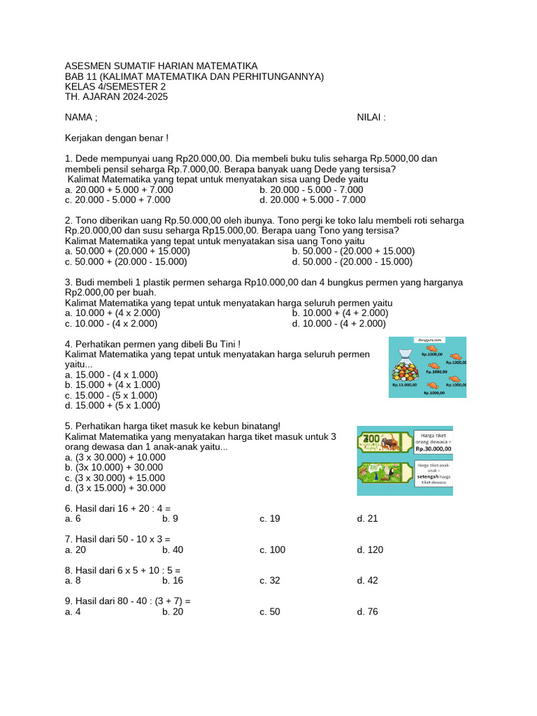 Soal Matematika Kelas 4 Semester 2 | PDF