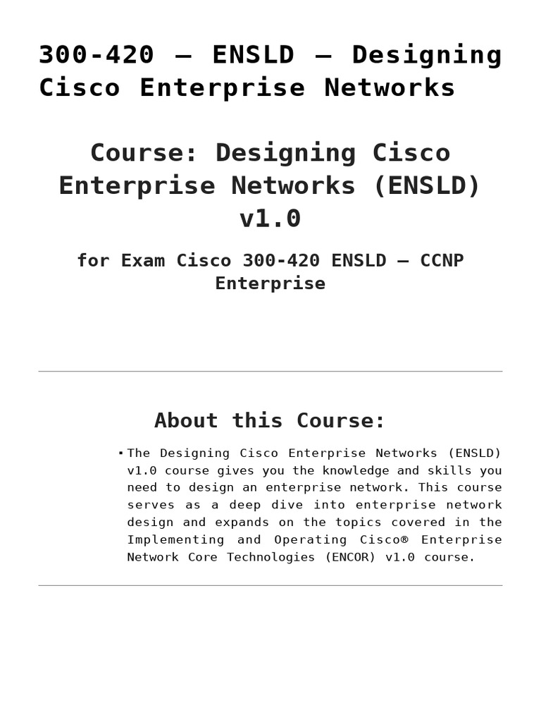 Cisco ENSLD Course: Design Networks | PDF | Computer Network | I Pv6