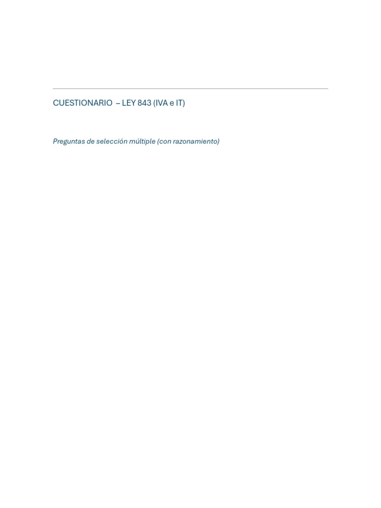 Cuestionario Ley 843: IVA e IT en Bolivia | PDF | Impuesto al valor ...