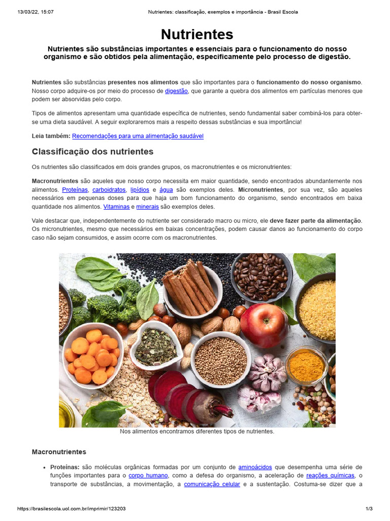 Nutrientes Classificação Exemplos E Importância Brasil Escola