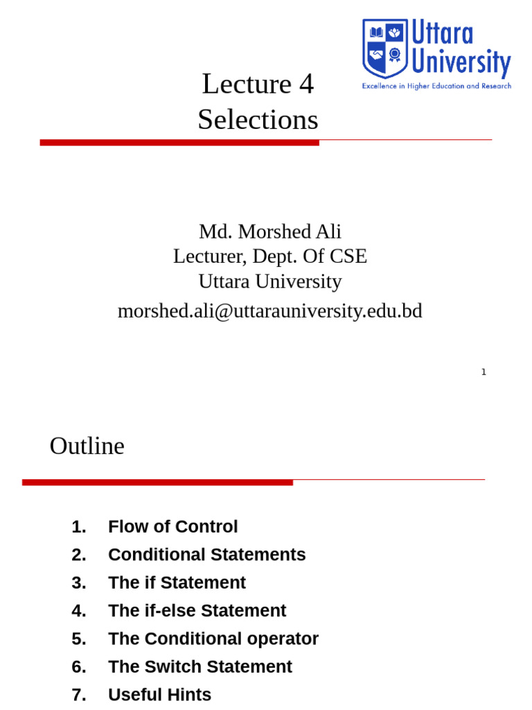 Lecture 4 - Selection | PDF | Computer Programming | Boolean Algebra