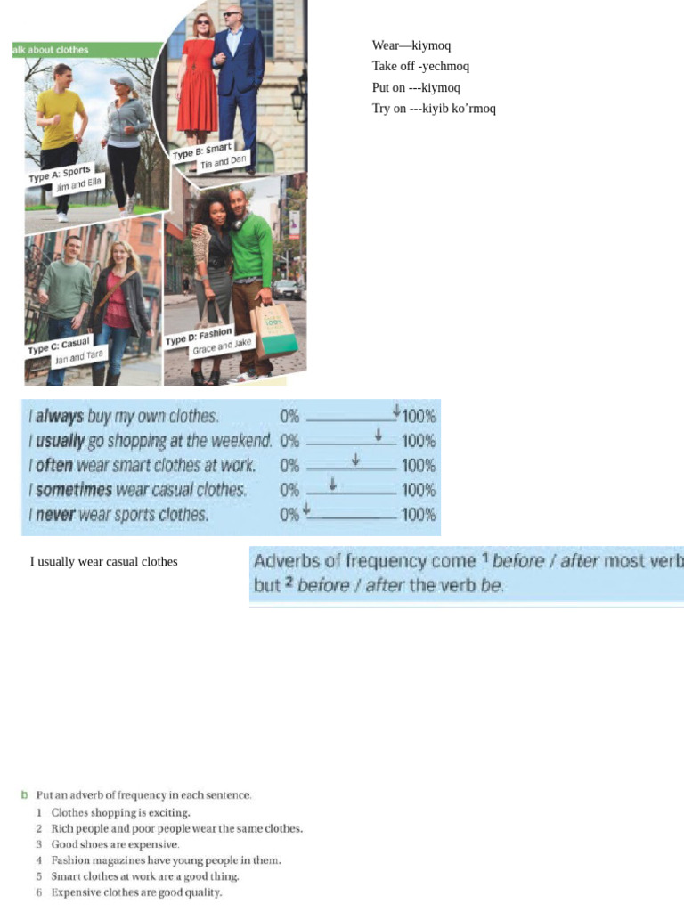 Clothing Vocabulary and Homework Guide | PDF