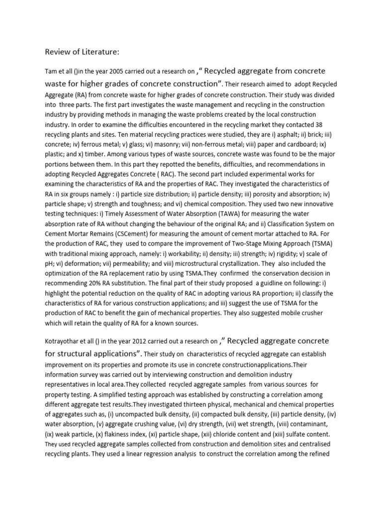 Recycled Aggregate Concrete Research Review | PDF | Concrete ...