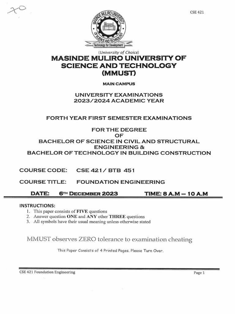 Cse 421 BTB 451 Foundation Engineering | PDF