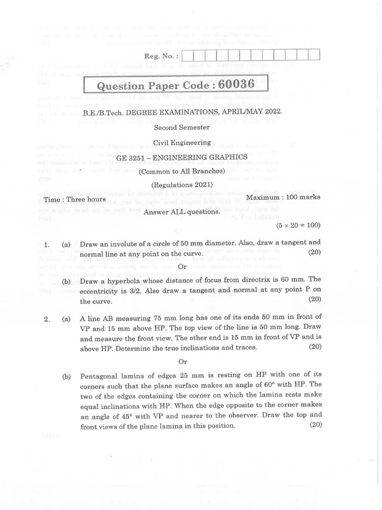 GE 3251-Engineering Graphics-AM 2022 - 2 | PDF