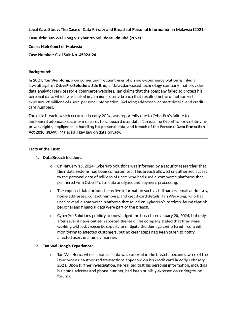 Data Privacy Breach Case: Tan v. CyberPro | PDF | Computer Security ...