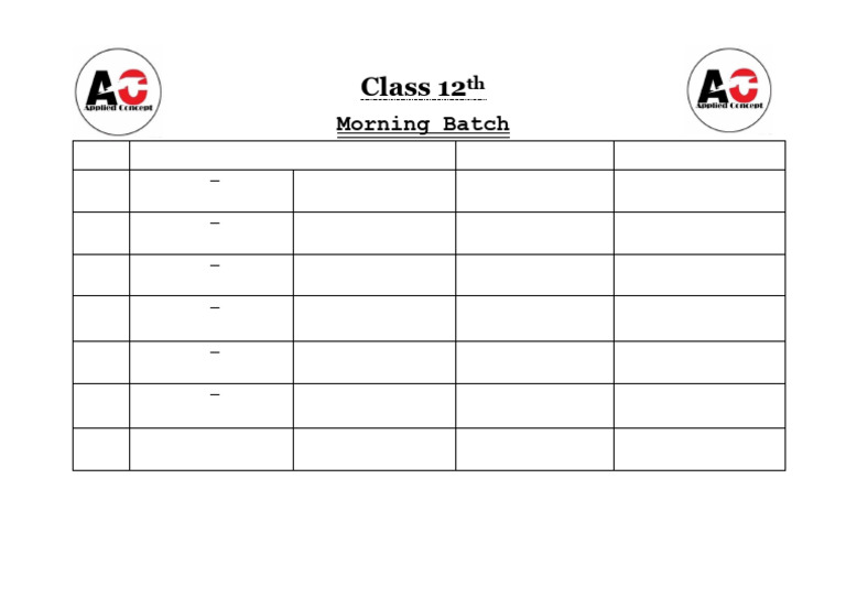 Class 12 Morning Batch Schedule | PDF