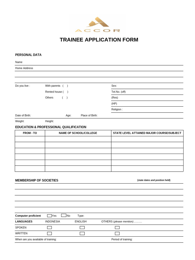 Application Form For Trainee | PDF