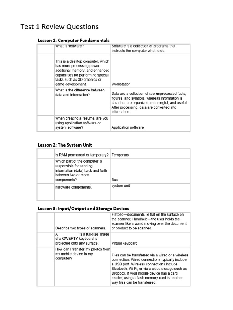 Test 1 Review 8th Period | PDF | Image Scanner | Computer Data Storage