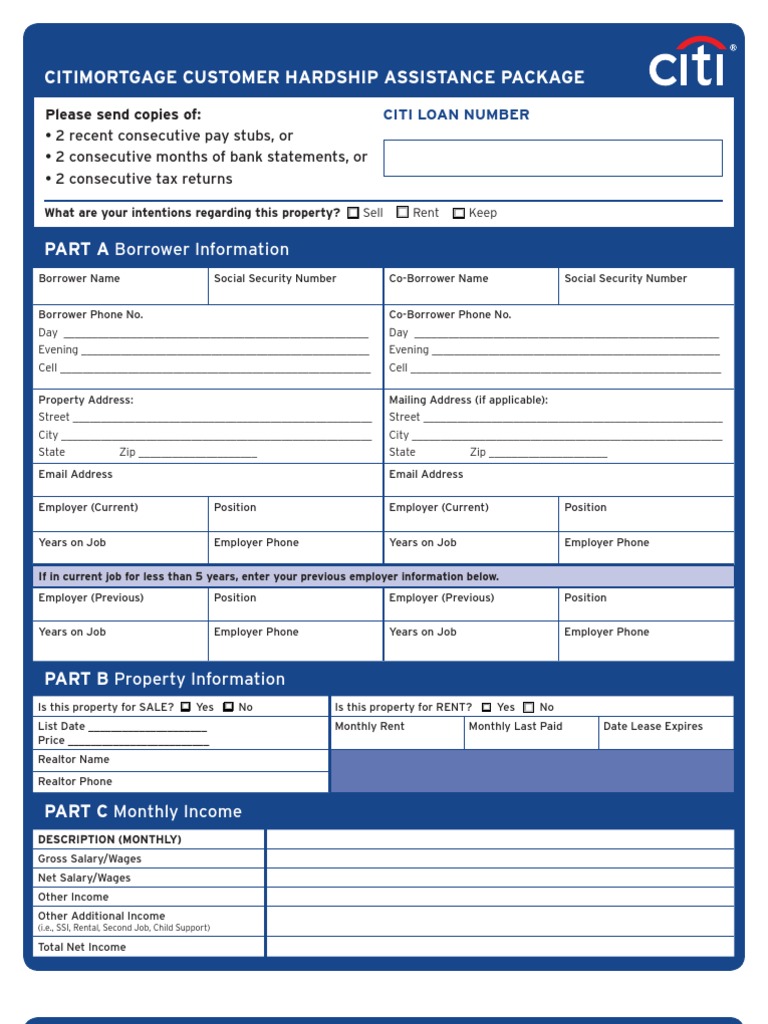 Citimortgage Customer Hardship Assistance Package PDF Mortgage Loan