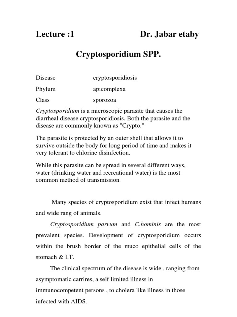 Understanding Cryptosporidium and Cryptosporidiosis | PDF ...