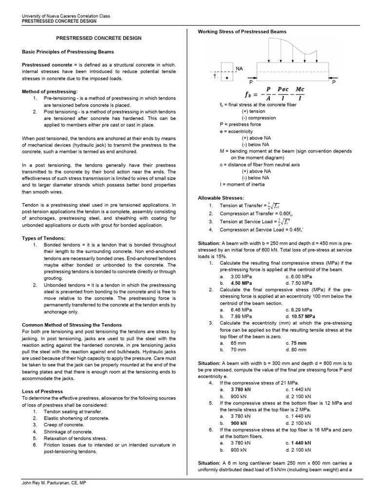 Prestressing Forces in Concrete Beams | PDF | Prestressed Concrete ...