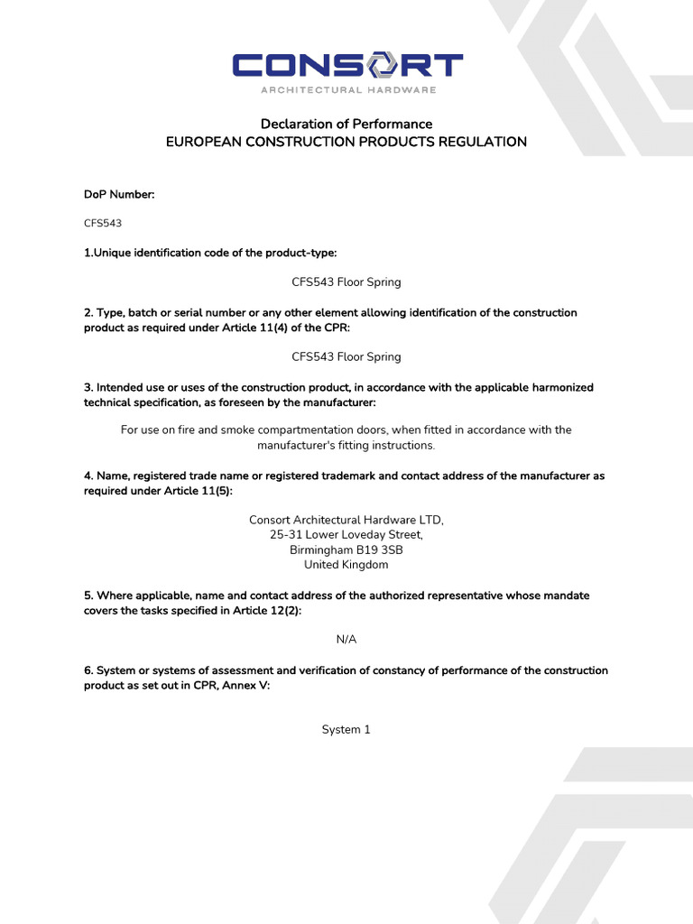 CFS543 - Declaration of Performance | PDF