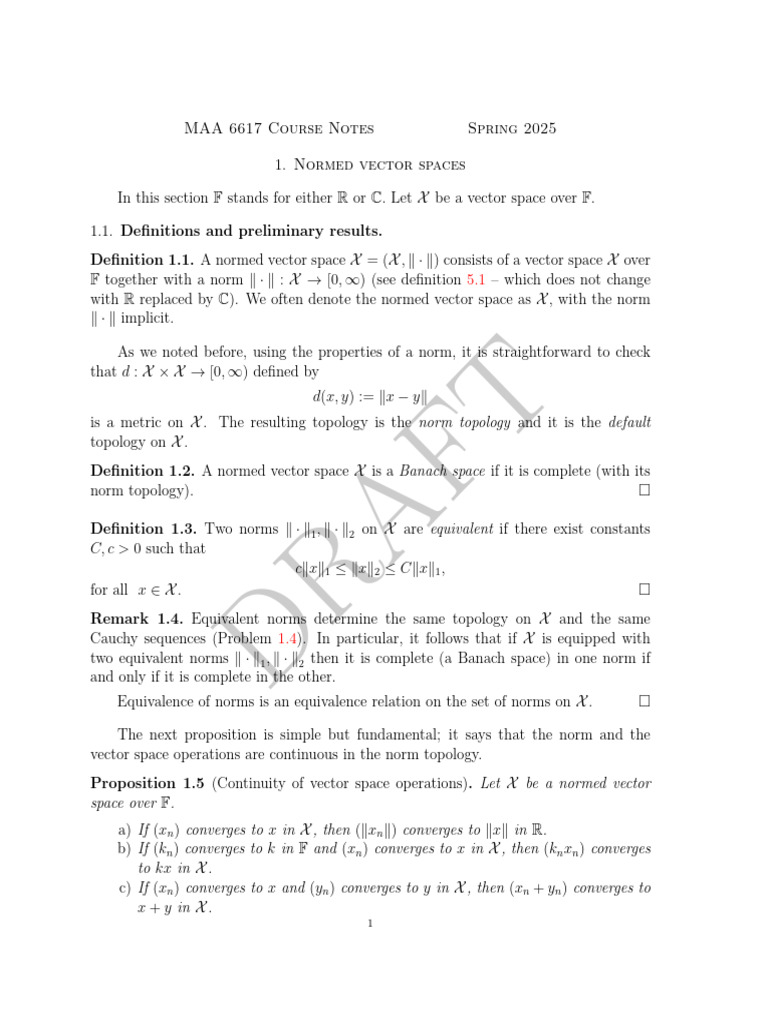 Normed Vector Spaces Course Notes | PDF | Norm (Mathematics) | Vector Space