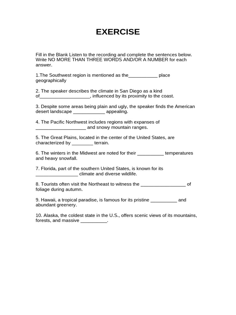 U.S. Geography Listening Exercise | PDF