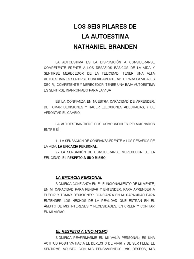 Seis Pilares de la Autoestima | PDF