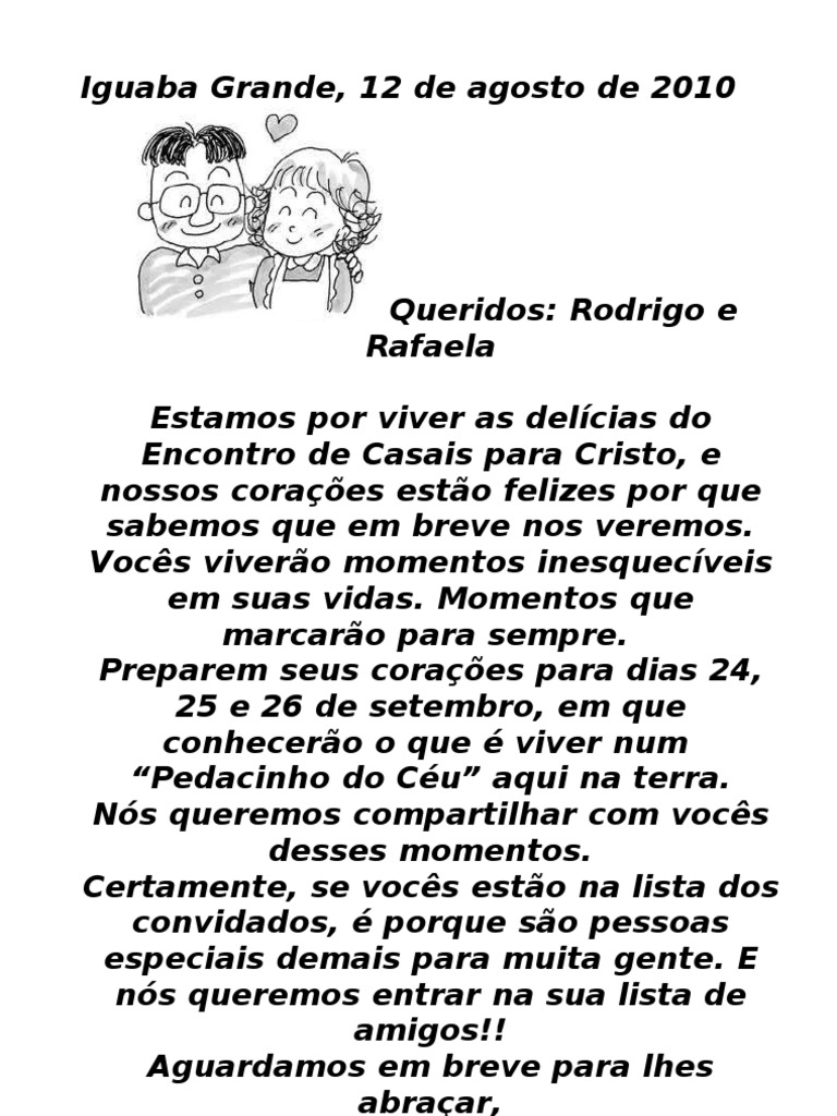 Modelo de Carta Para Encontrista