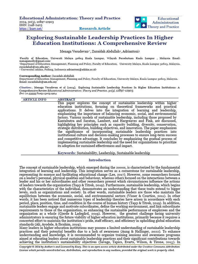 Sustainable Leadership in Higher Education | PDF | Leadership ...