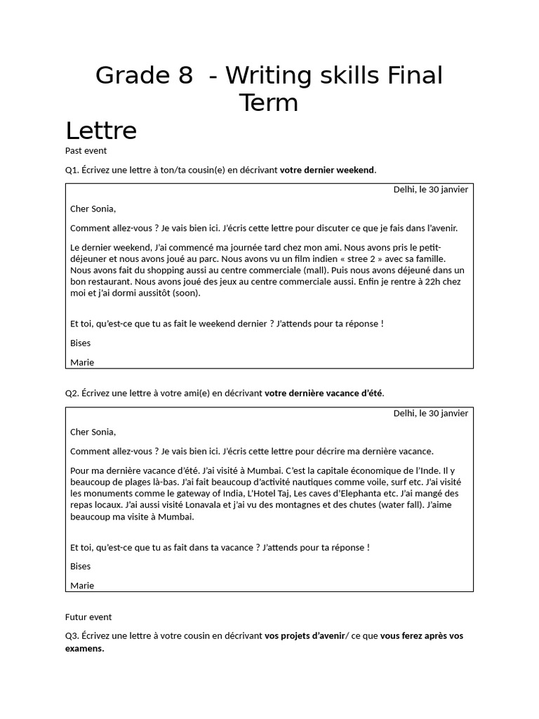 Lettres de vacances et projets futurs | PDF