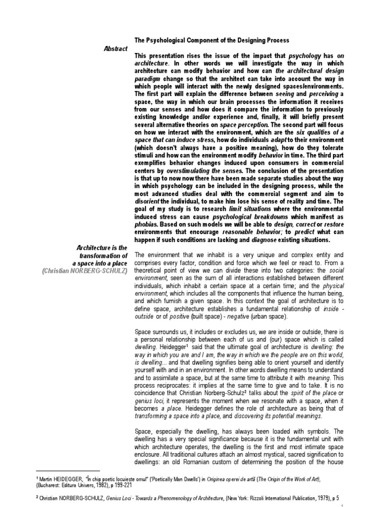 Psychology in Architectural Design | PDF | Perception | Space