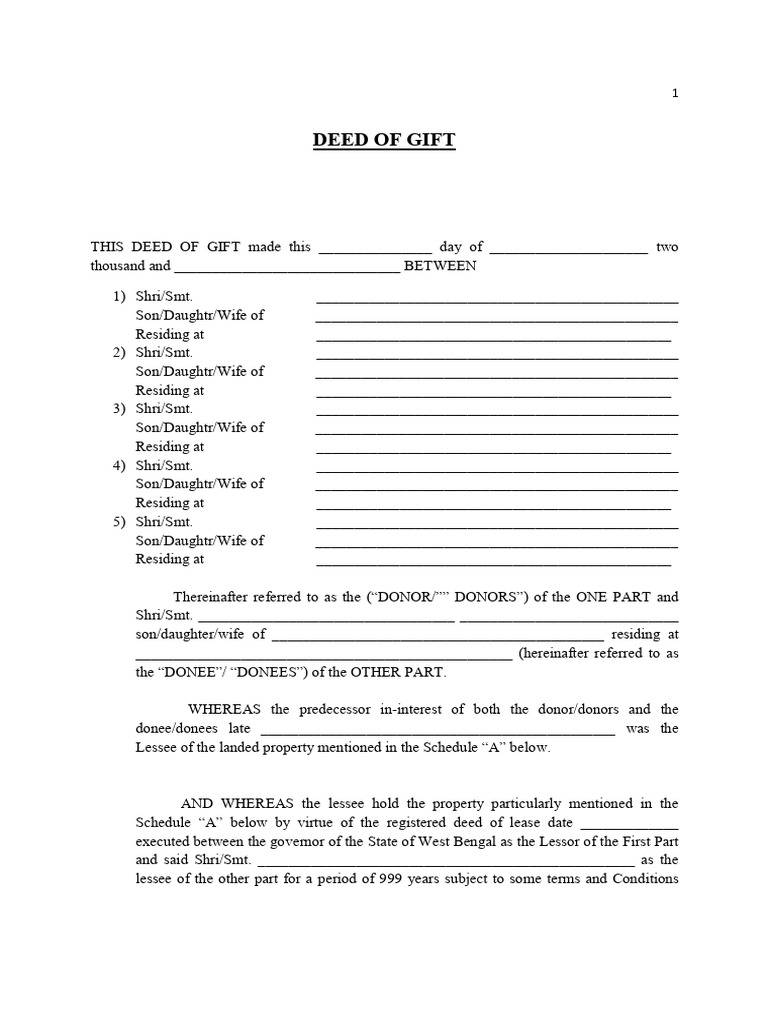 Deed of Gift for Leasehold Property | PDF | Lease | Land Law
