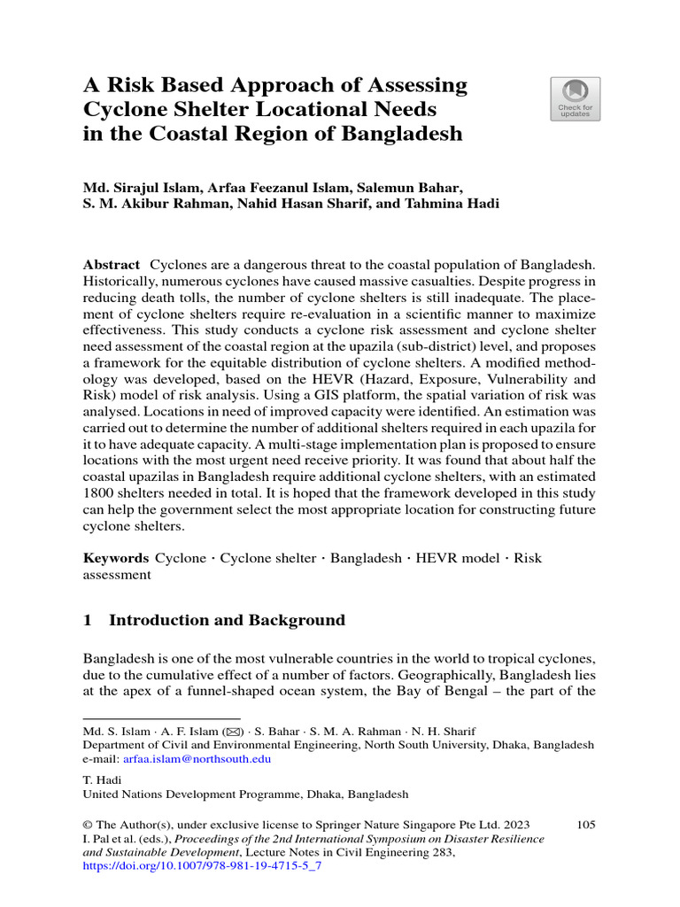 A Risk Based Approach of Assessing Cyclone Shelter Locational Needs in ...