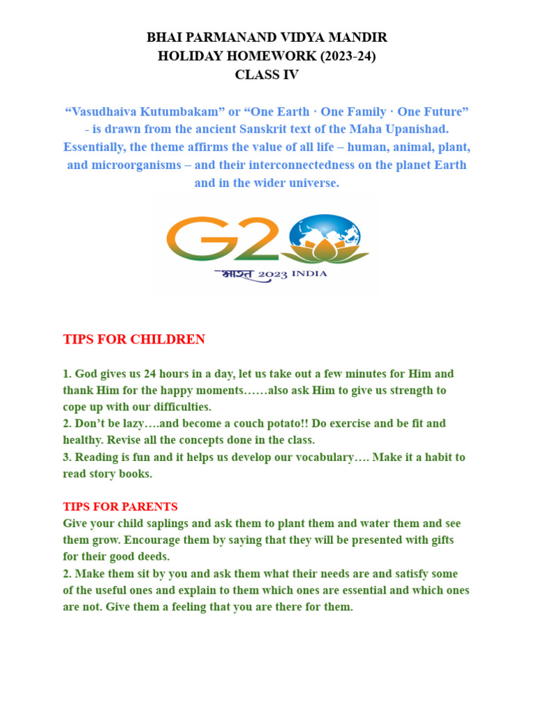 4 Ivth Class Holiday Homework 2023 24 | PDF | Greenhouse Gas | Carbon ...