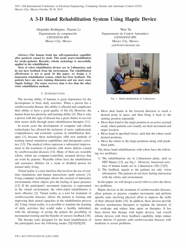 3D Haptic Rehabilitation System for Stroke | PDF | Virtual Reality ...