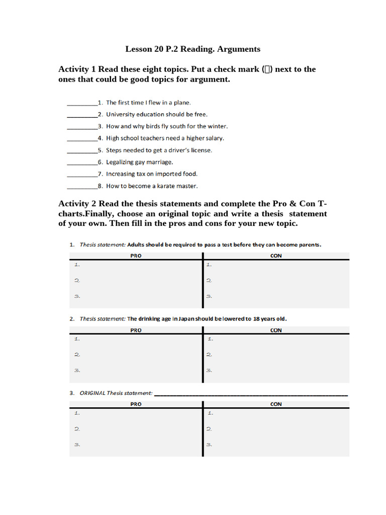 Lesson 20 P.2 Reading. Arguments | PDF