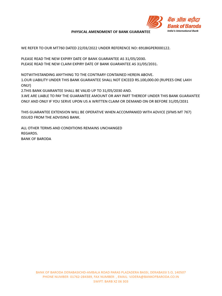 Bank Guarantee Amendment Notice | PDF