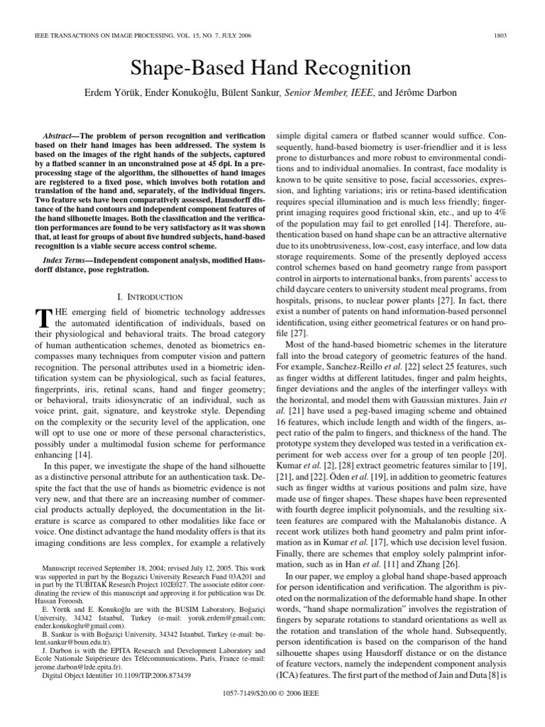 Shape-Based Hand Recognition System | PDF | Matrix (Mathematics ...