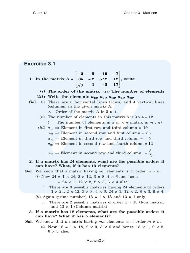 Matrices Ex-3.1&3.2 | PDF