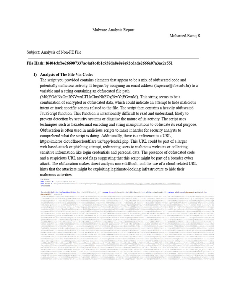 File Hash: 1) Analysis of The File Via Code | PDF | Malware ...