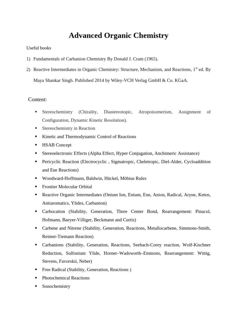 Advanced Organic Chemistry Overview | PDF