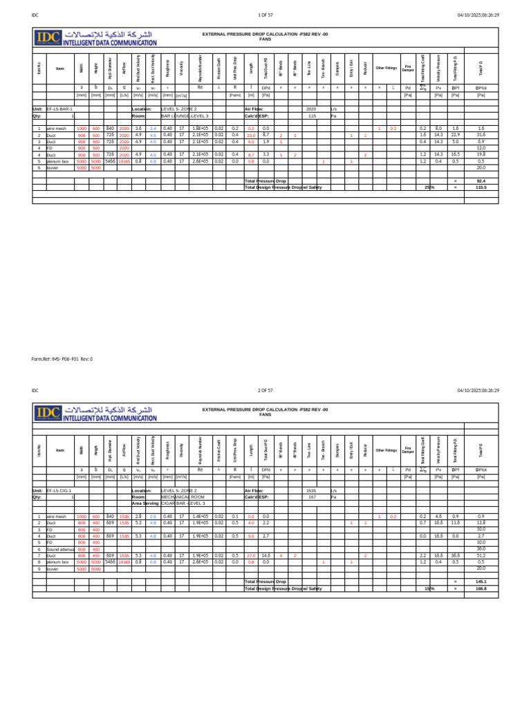 ESP Calculation for HVAC Fans | PDF | Duct (Flow) | Reynolds Number