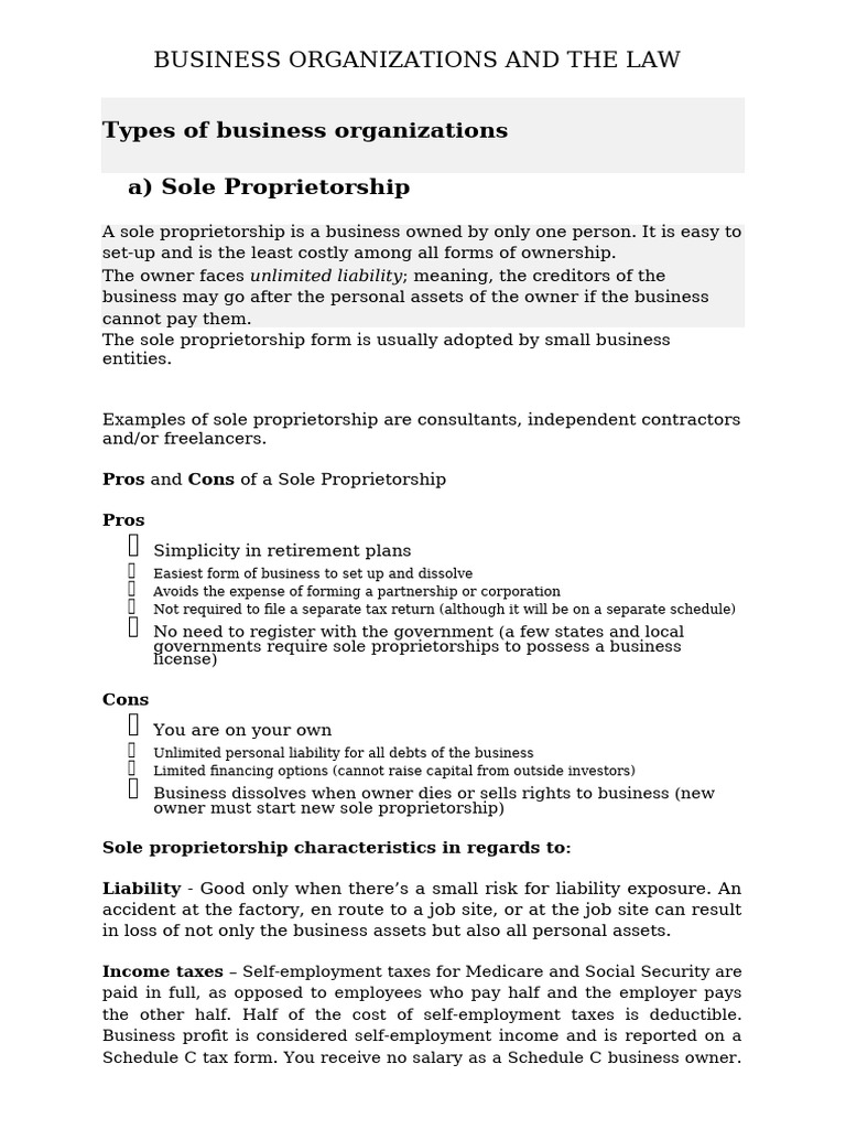 Business Organization Types Explained | PDF | Limited Liability Company ...