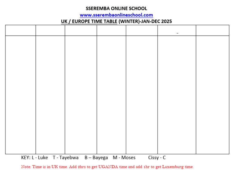 Sos Europe Timetable Original 2025 | PDF