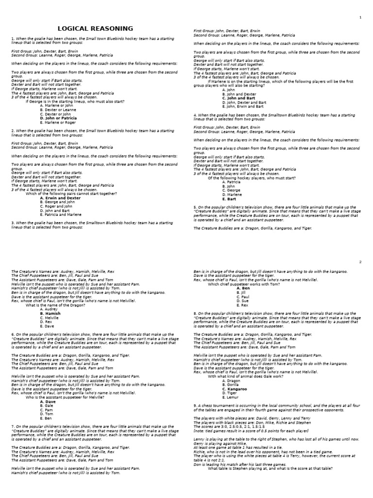 Smalltown Bluebirds Lineup Logic Puzzle | PDF