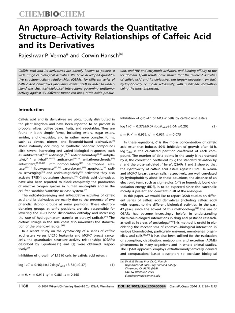 QSAR Analysis of Caffeic Acid Derivatives | PDF | Quantitative ...