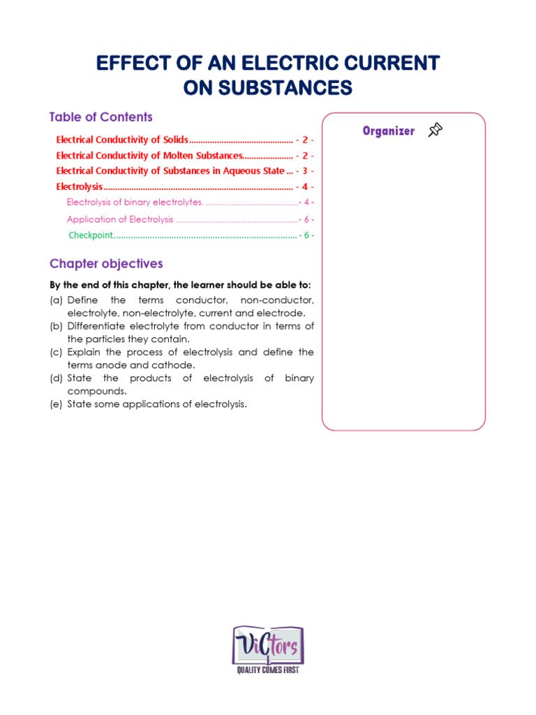 2.5 Effect of an Electric Current on Substances | PDF | Ion | Electrolyte