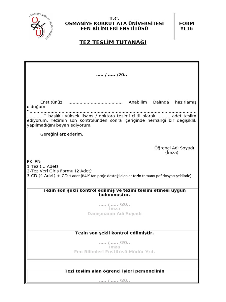 Tez Teslim Tutanağı | PDF