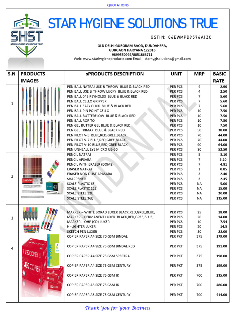Star Hygiene Solutions Product List | PDF | Notebook | Office Work