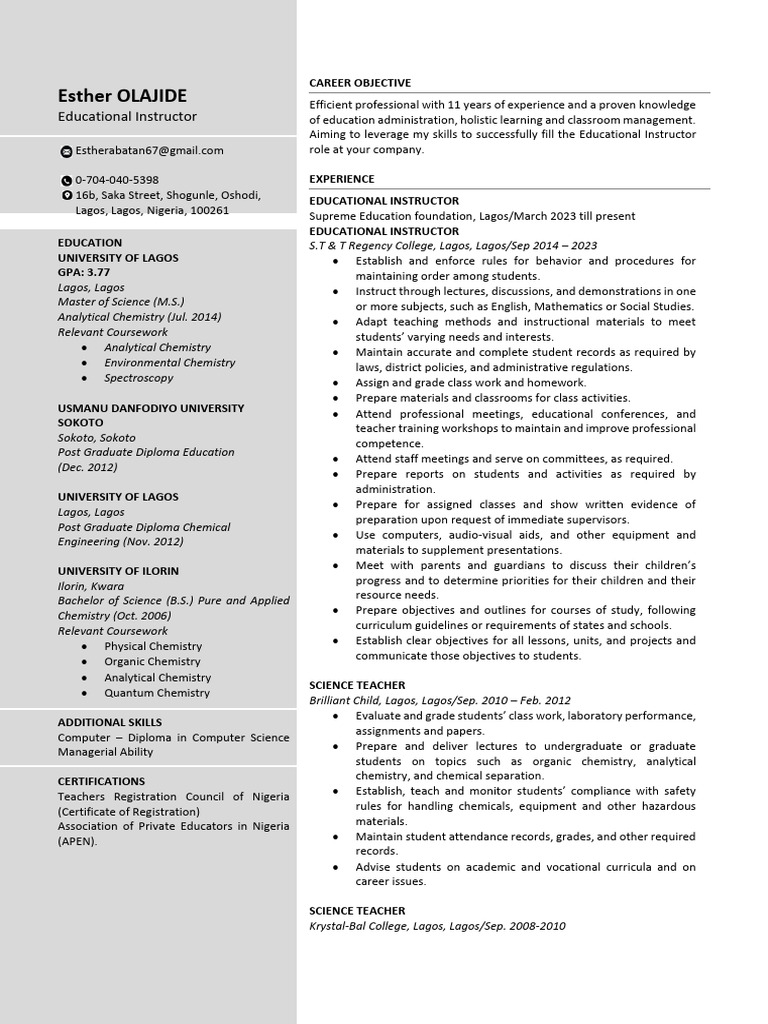 Educational Instructor Profile | PDF | Teachers | Curriculum