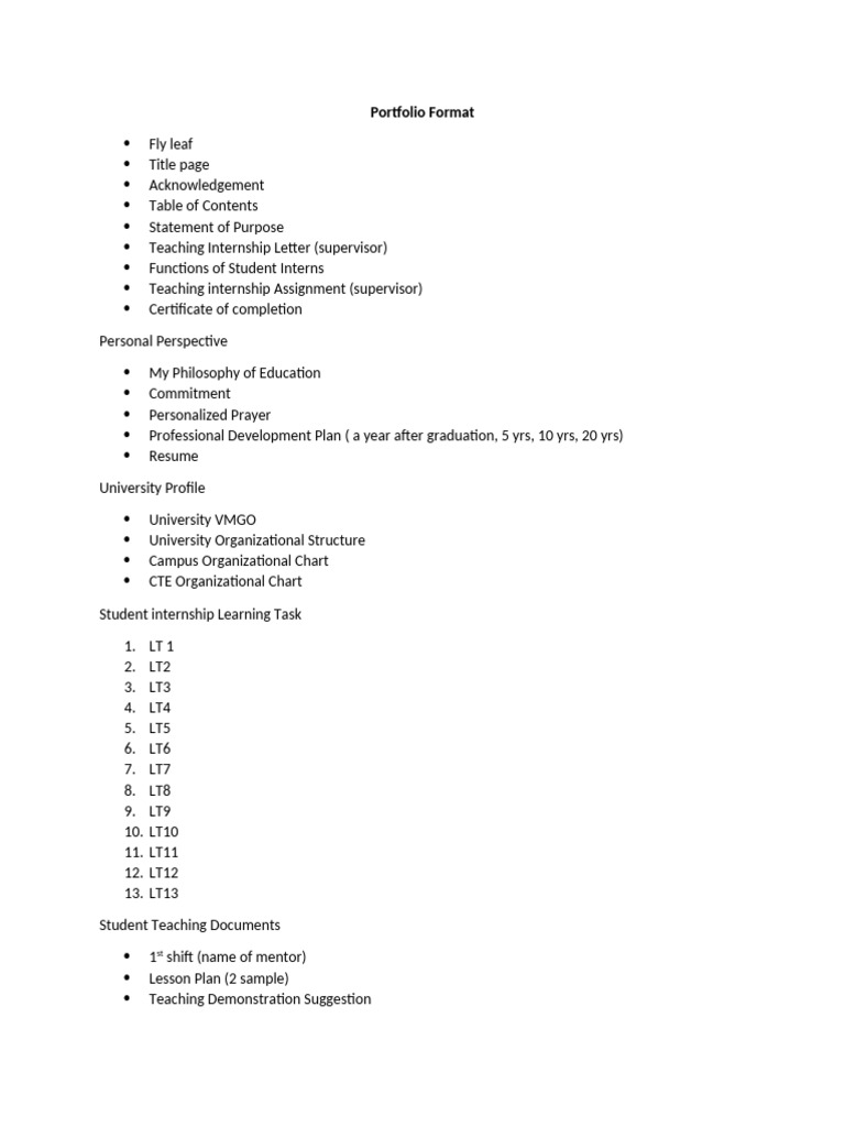 Internship Portfolio Format Guide | PDF