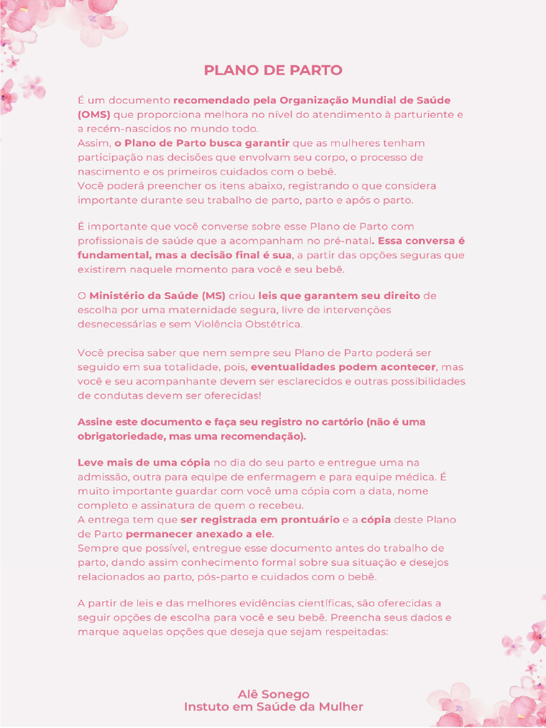 Plano de Parto | PDF