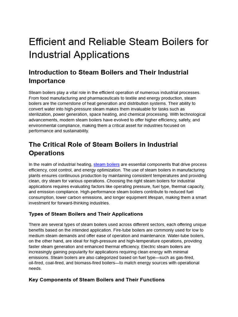 Industrial Steam Boilers: Efficiency & Safety | PDF | Boiler ...