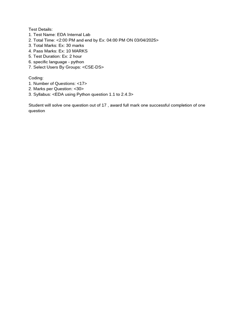 EDA Python Lab Test Details | PDF