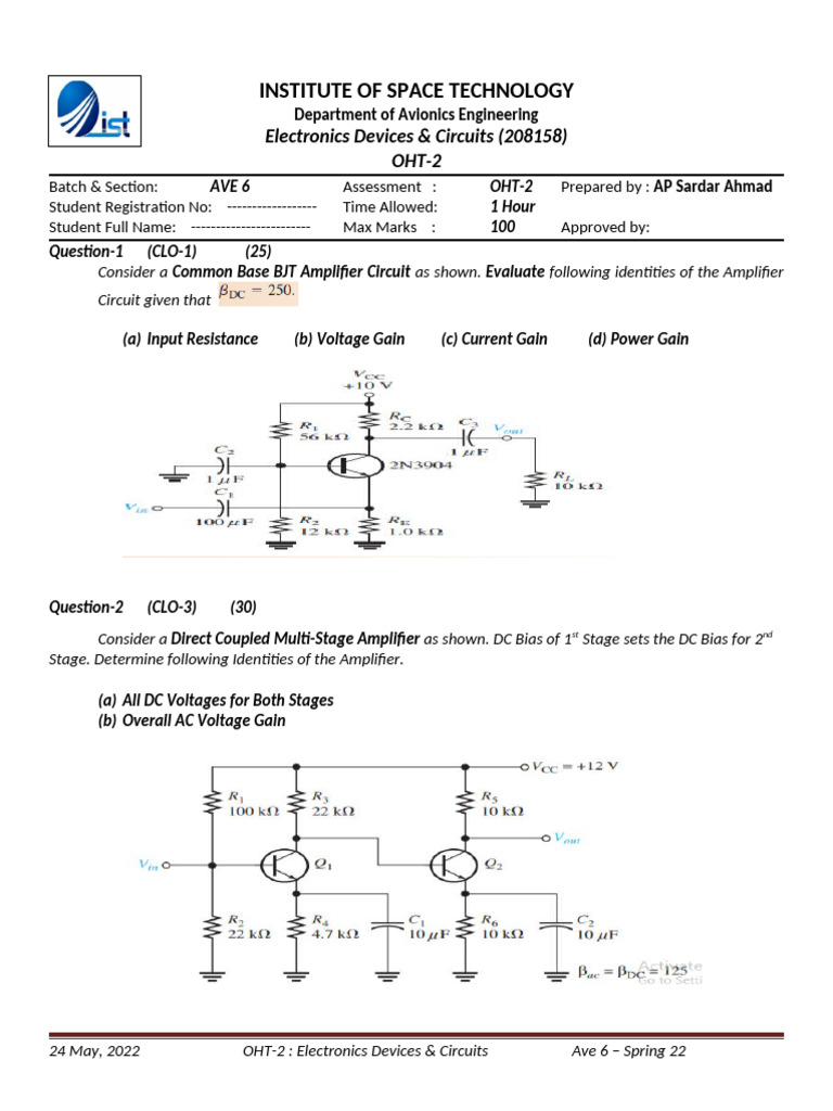 Oht 2 Electronics Devices Circuits Ave 6 24 May 22 Pdf