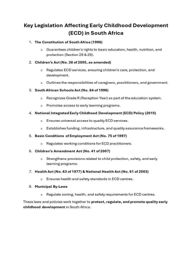 ECD Legal Framework in South Africa | PDF